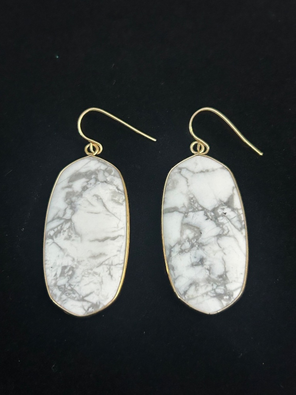 Statement White Howlite Pierced Earrings - marble veining